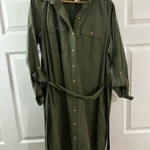 L.L. Bean Olive Green Long Sleeve Shirt Dress